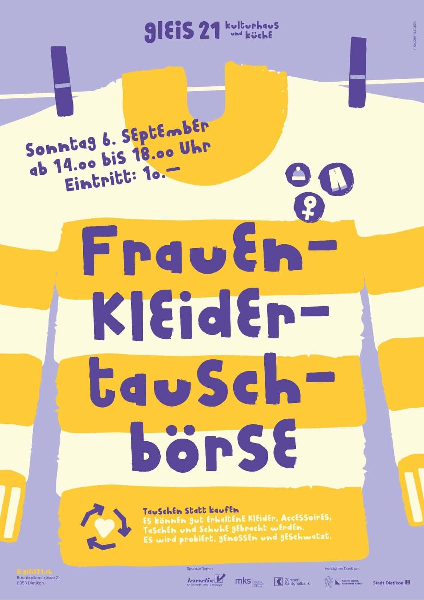 Frauen-Kleidertauschbörse im Gleis 21 am 6. September, nachhaltiger Kleiderwechsel.