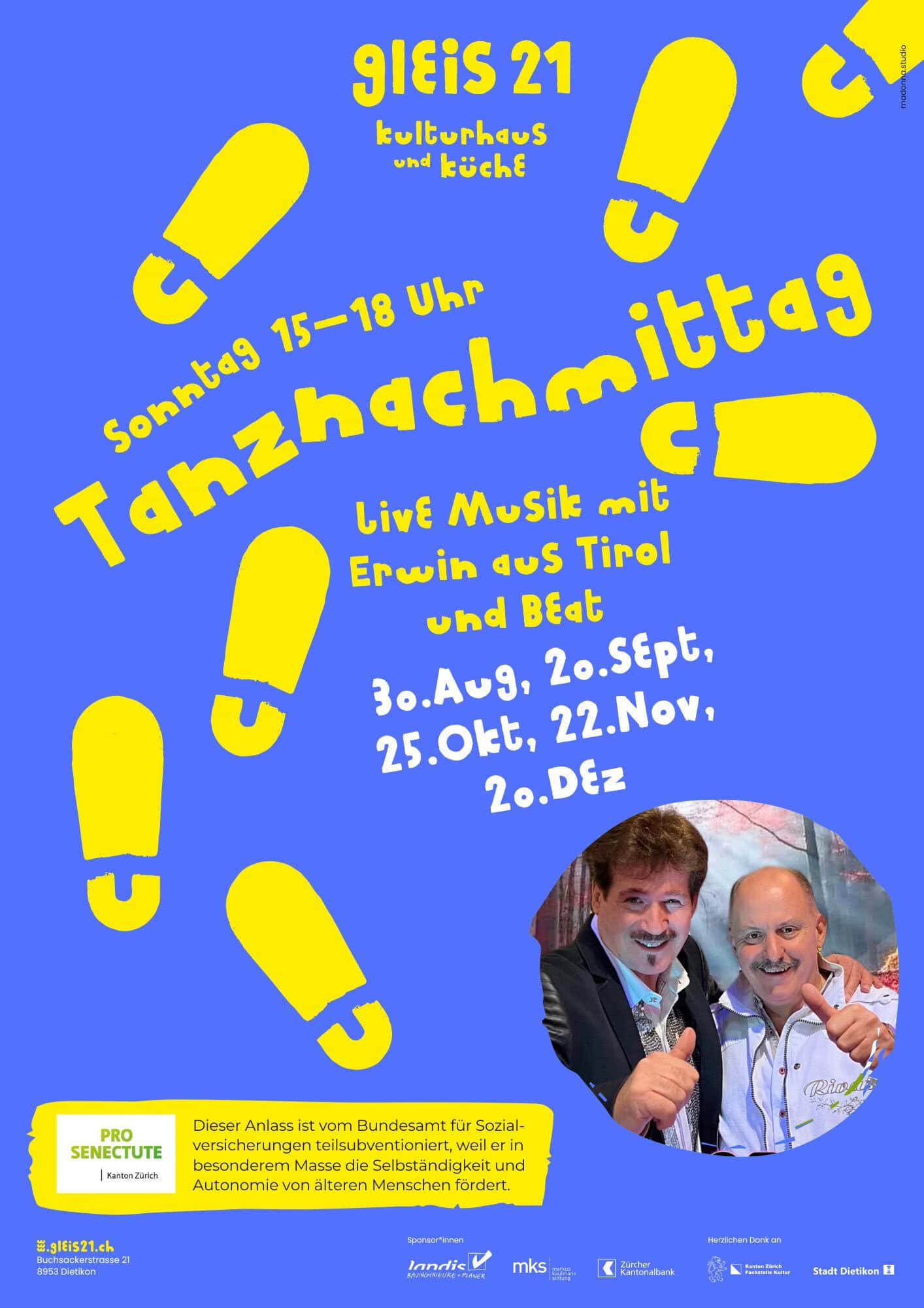 Tanznachmittag im Gleis 21 mit Live-Musik und Erwin aus Tirol.