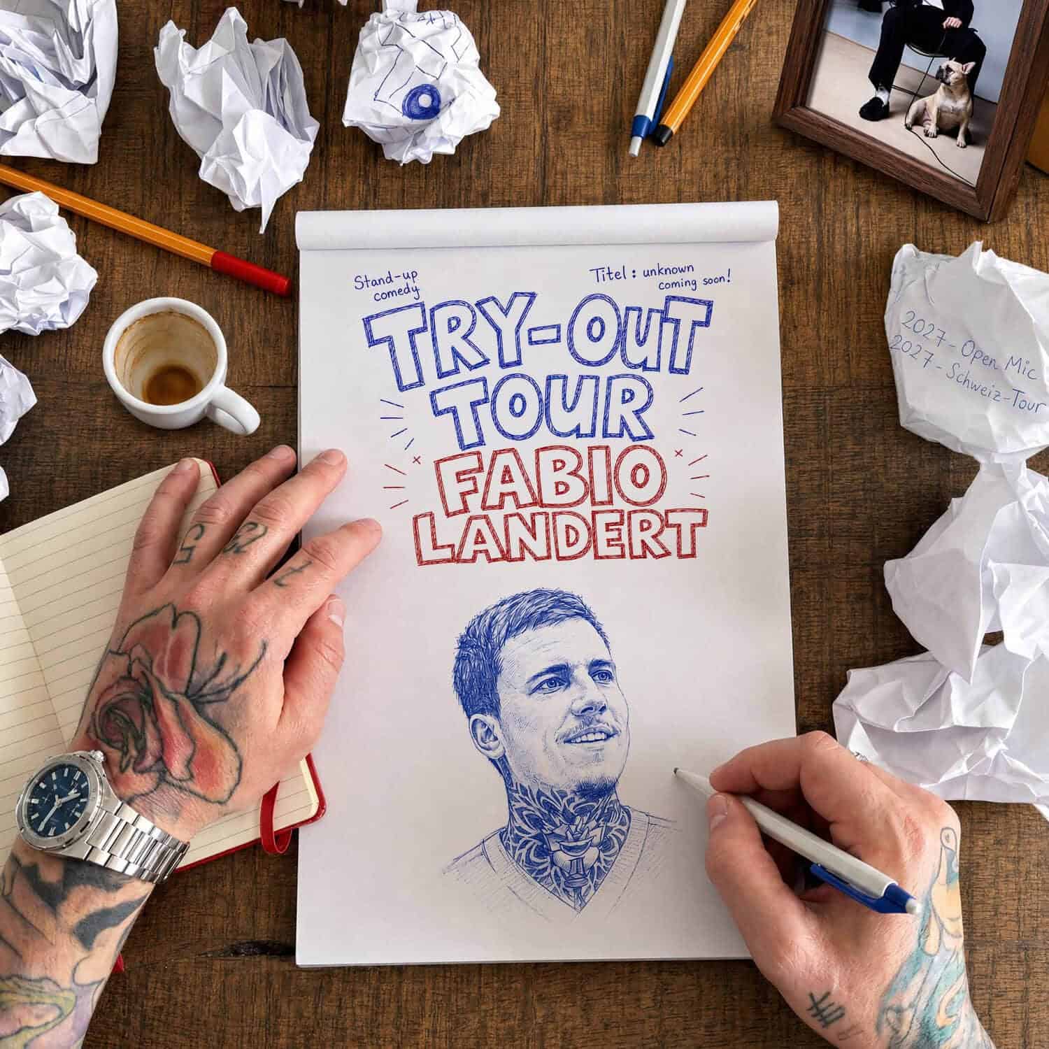 Skizze von Fabio Landert für die TRY-OUT TOUR auf Papier.